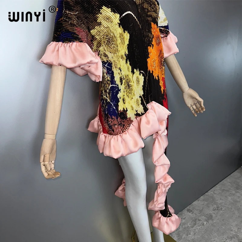 WINYI Summer Pleated dress Irregular dress Loose boho robe Maxi Long Femme Vestidos holiday Elegant evening dress abaya