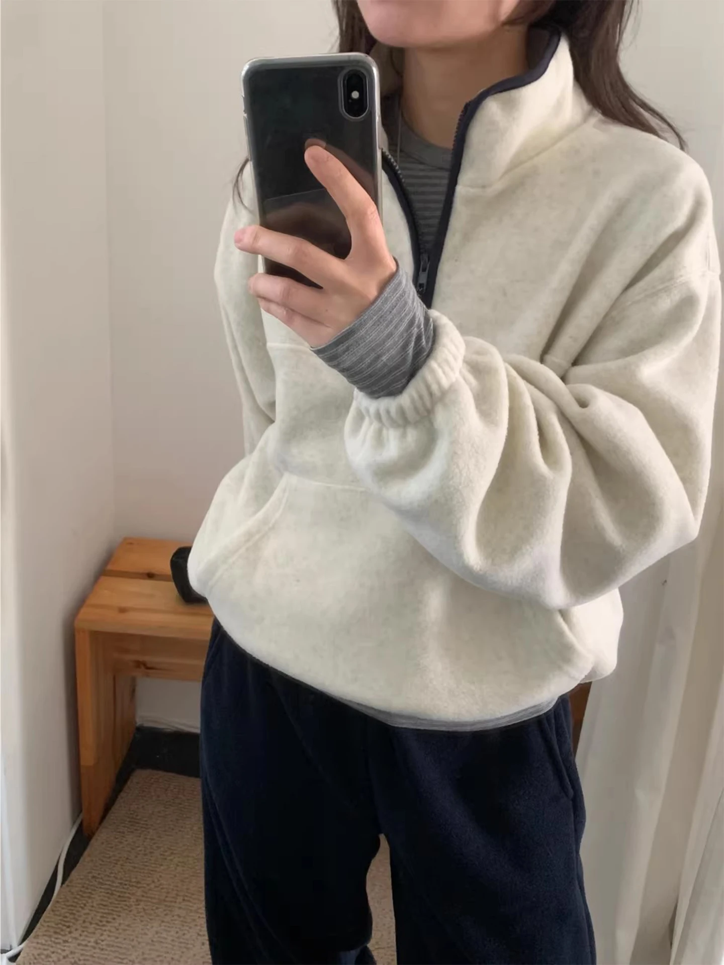 Sweat à capuche Double face Fce pour femme, ample, décontracté, Long, Sve, col montant, fermeture éclair f, automne hiver