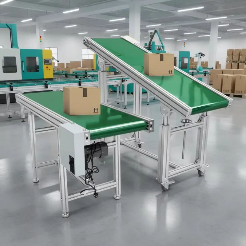 Efficient green PVC belt conveyors for express logistics and warehouse automation systems