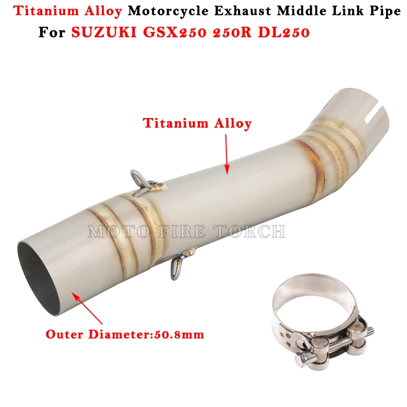 Slip On For SUZUKI GSX250 250R DL250 Motorcycle Exhaust Escape System Modified Muffler Titanium Alloy Middle Link Pipe 51mm Tube
