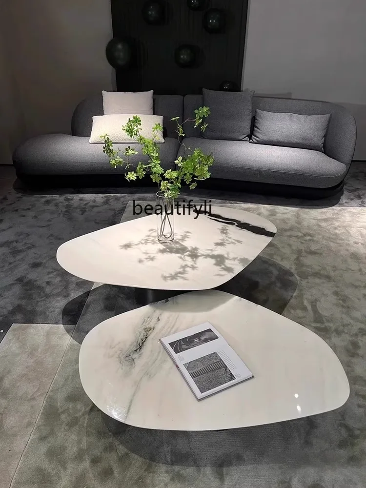 

S7486 ss Italian Modern Minimalist Natural Luxury Stone Irregular Designer Coffee Table Combination Villa Large Flat Living Roo