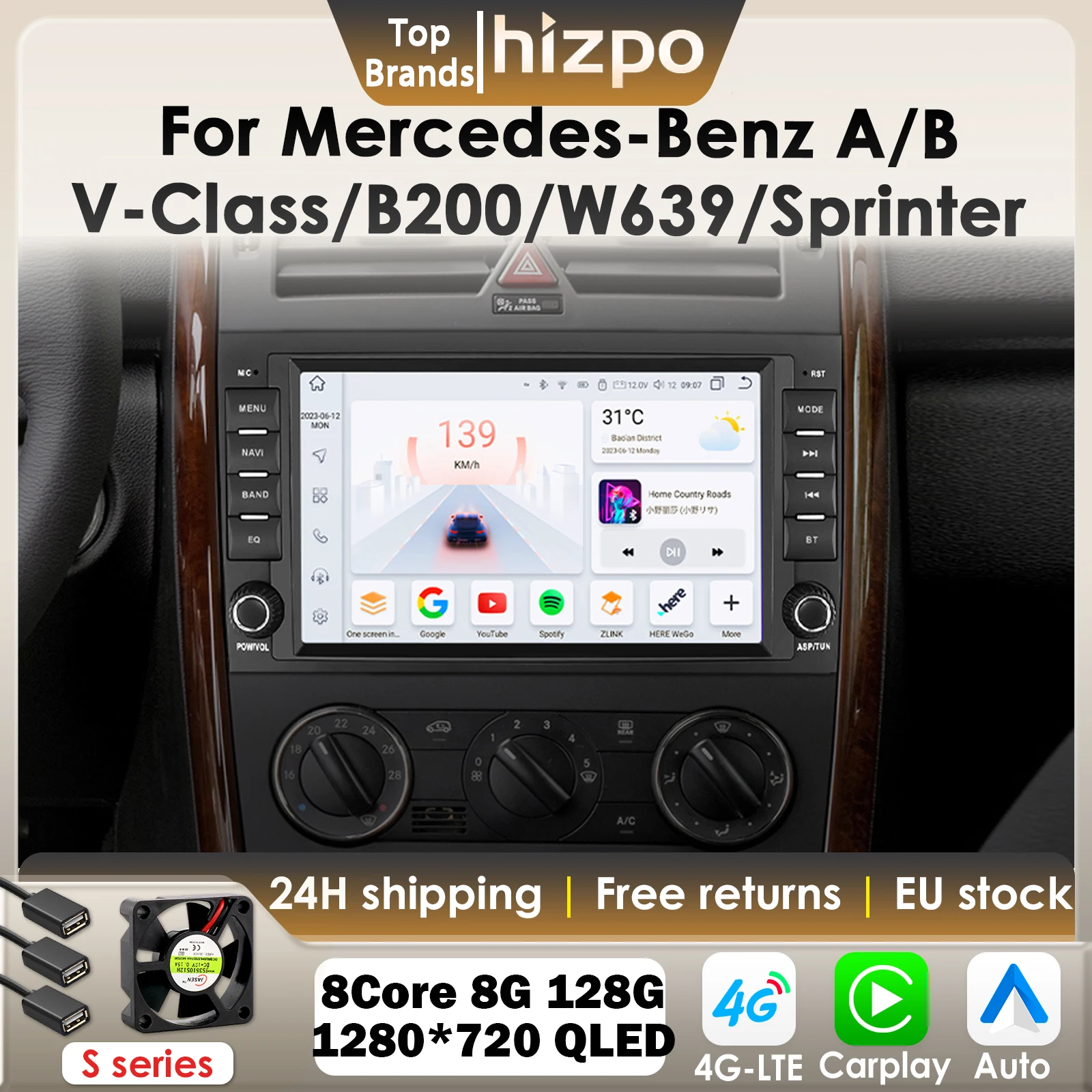Hizpo 8 "CarPlay Android Auto Auto Radio Für Mercedes Benz AB Klasse B200 W169 W245 W906 Sprinter W639 Vito Viano 4G 2Din GPS 7862