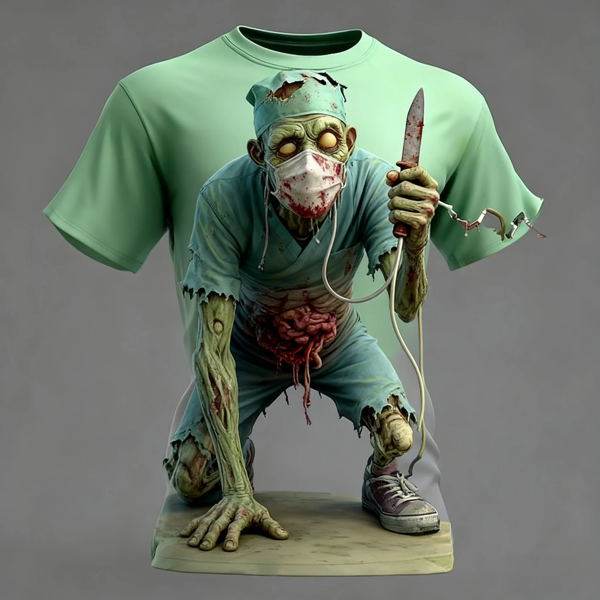 Fashion Men's 3D Skeleton Pirate All Over Print T‑Shirt Zombie Pirate Barrel Hook Pattern Short Sleeve Halloween Casual Tee Tops