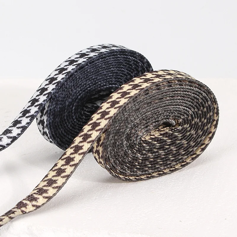 1 Pair 140cm Houndstooth Print Flat Shoelaces, Vintage Replacement Laces for Sneakers Canvas Casual Shoes