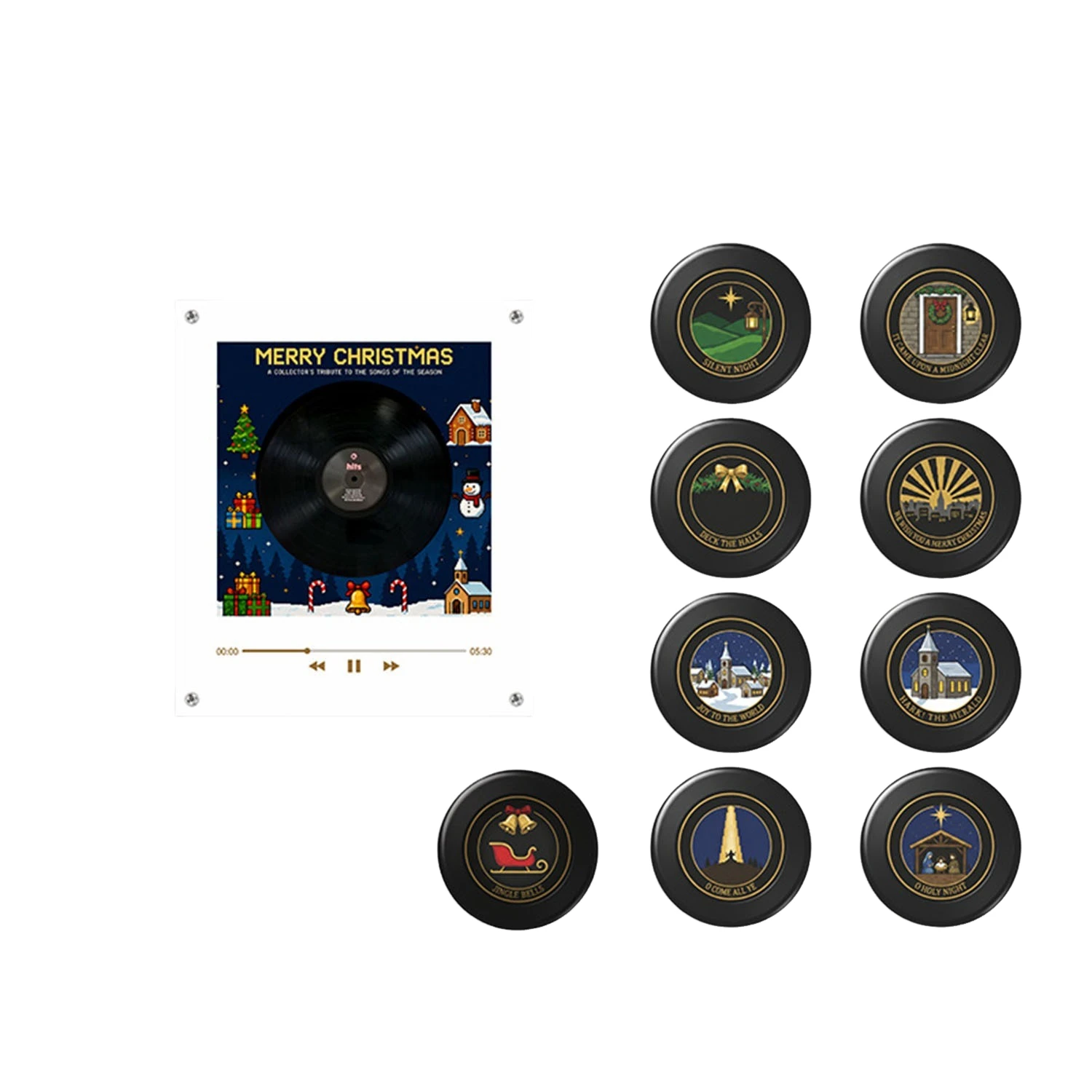 Magnetic Record Player Mini NFC Music Box with 9 Programmable Vinyl Records - Retro LED Acrylic Fridge Magnet Decor for Kitchen