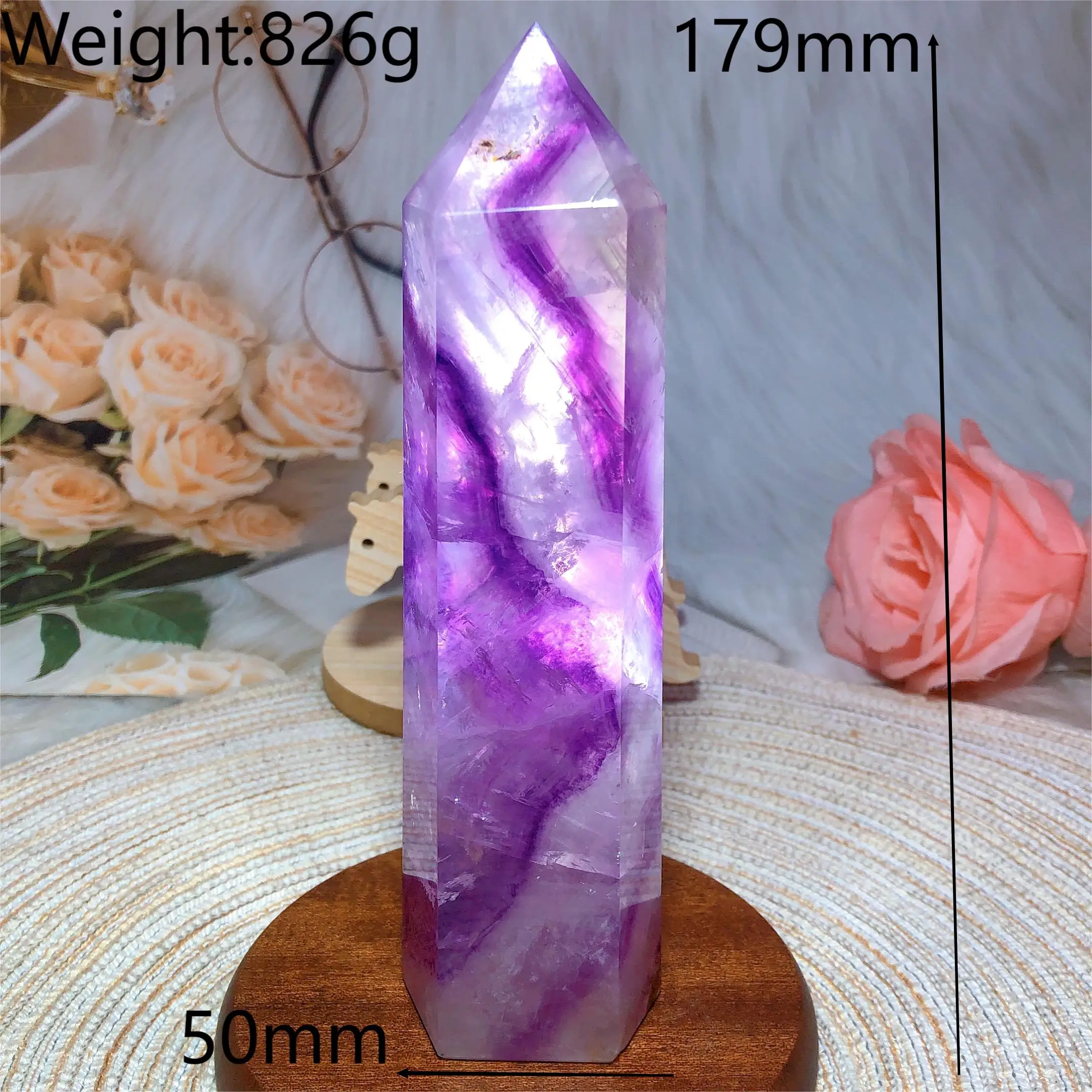 Natural Purple Fluorite Colorful Rainbow Tower Flash Healing Spiritual Obelisk Gemstone Housewarming Mineral Office Decoration