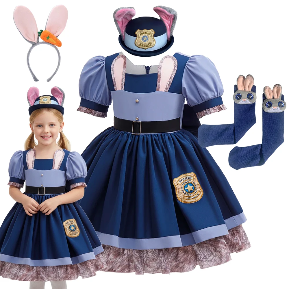 Neues Moives Bunny Judy Mädchen-Kostüm Halloween Cosplay-Kleid Geburtstagsgeschenk Karnevalsparty Kinder-Outfit – Detail 2