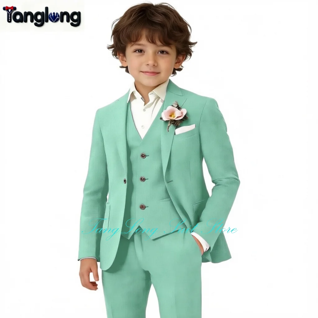 Formal Kids Suits for Boys Casual Lightweight Beach Wedding Outfit Boys 3 Piece Linen Jacket Vest Pants Suit Set
