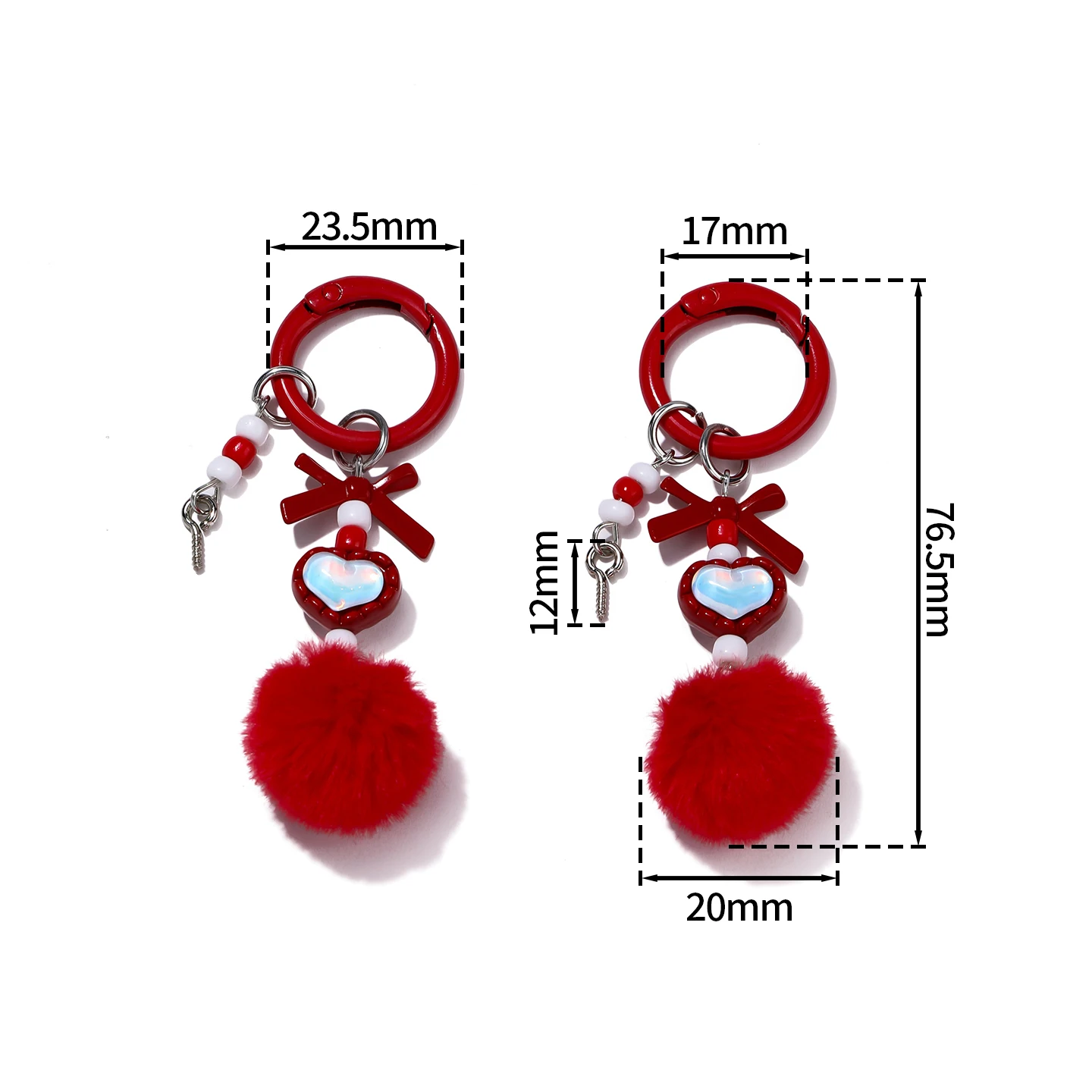 1pc Plush Keychain Sweet Bow Heart Beaded Keychain Kawaii Pendant For Women Girls Versatile Backpack Decoration Accessories