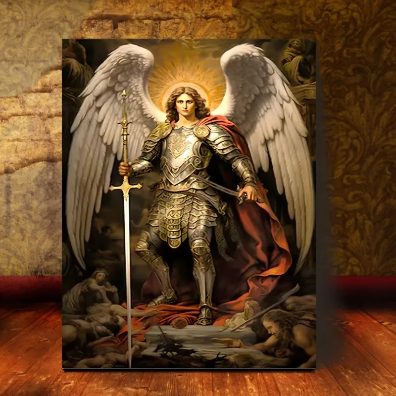 St. Michael The Archangel Framed Canvas Art - Vintage Nautical Theme, Perfect for Living Room, Bedroom, Office Decor