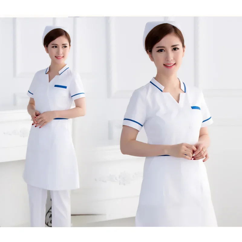 White powder nurse work skirt short sleeve female doctor nursing clinic coat pharmacy beauty salon overalls