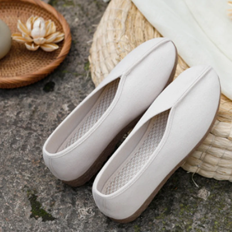 

Retro Zen oes Women's Slip-On Cotton Fabric oes Buddhist Monk Sle Casual Flat Heel round Toe Color Traditional Ch...