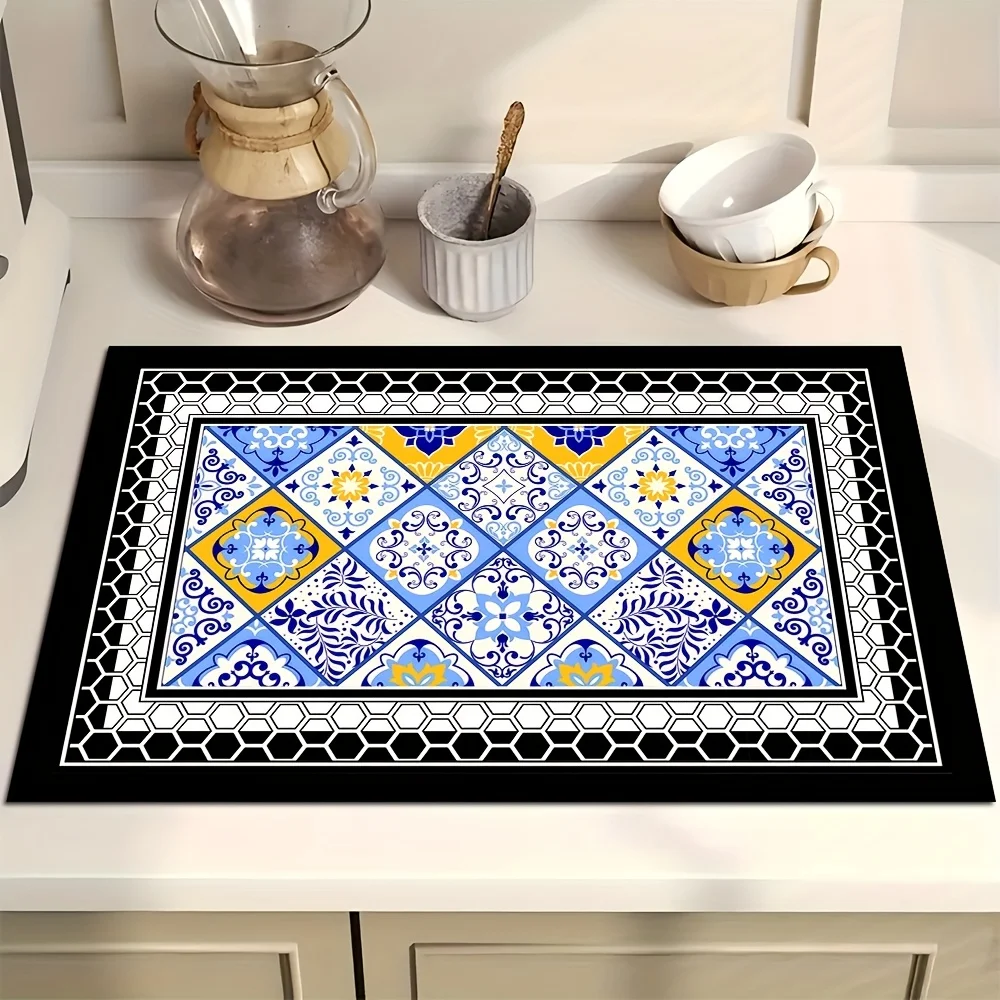 Talavera Mosaic Fast Drying Mat Super Absorbent Tableware Countertop Pad Heat Resistant Kitchen Placemat Pad