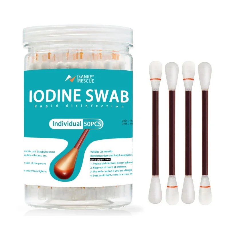 

50 шт./лот, медицинские спиртовые одноразовые экстренные ватные палочки, йод, дезинфицированный тампон, аптечка для дома для детей, взрослых, для детей
