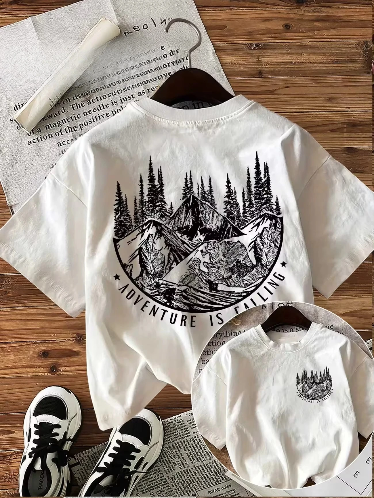 Adventure Is Calling Mountain Forest Women's Retro Print T-Shirt Soft Crew Neck Short Sleeve Top Vintage Shirt Graphic