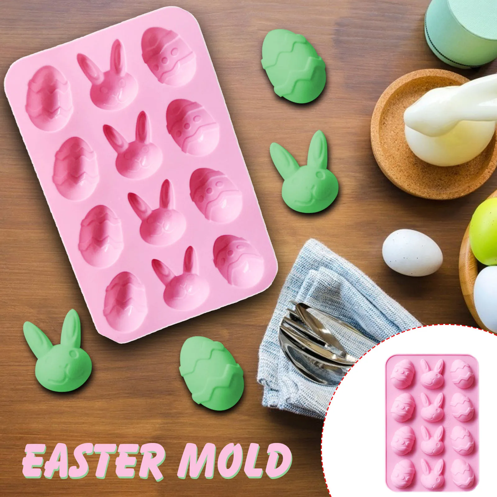 

Easter Mold Biscuit Silicone Diy Mold Diy Chocolate Baking Dessert Egg Pudding Decoration Mousse Baking Crafts Mold Rabbit Ice