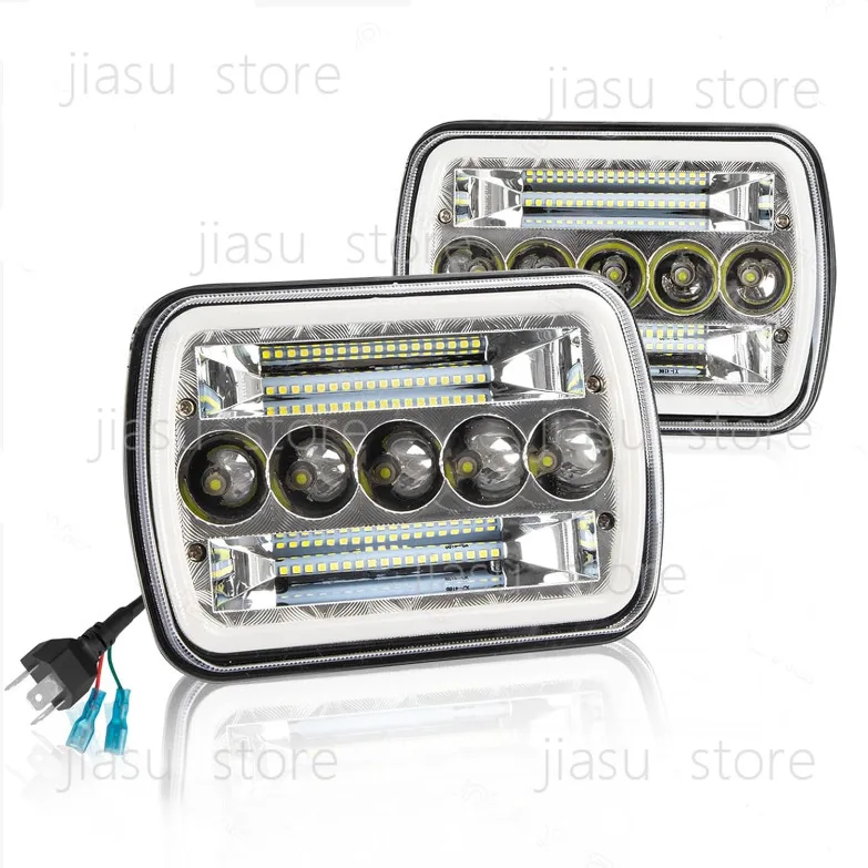 5x7 Square 7 Inch Dual Color Angel Eye Headlamp, 45W Halo Hi Low Beam Light for Offroad Truck Modification