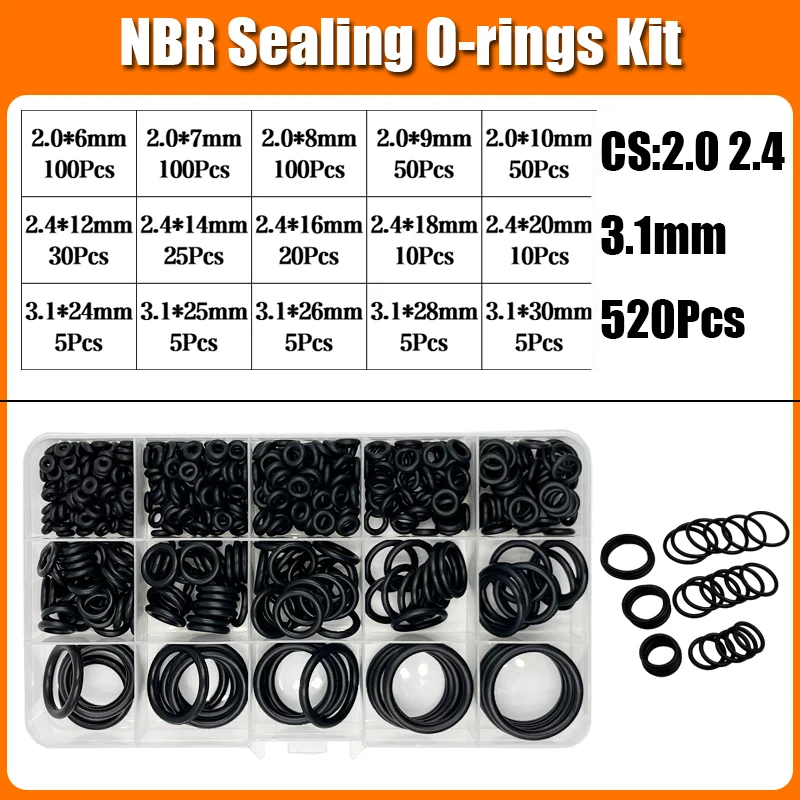 2840p O-Ring-Dichtungsscheibe Schwarz NBR O-Ring Wasserhahn Auto Sanitärdichtung Ölbeständig Hochtemperatur CS 1,0-3,1 mm Oring Kit – Detail 15
