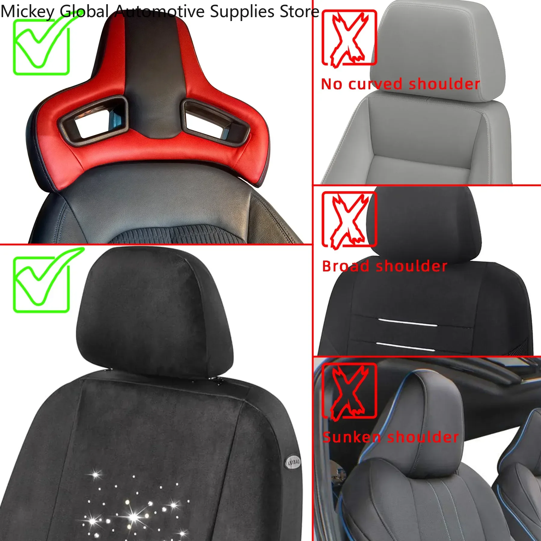 2pcs Racing Headrest with Plug&Play System 10mm 12mm 14mm Universal Seat Headrest PVC Leather Comfort Car Neck Pillow Cushion
