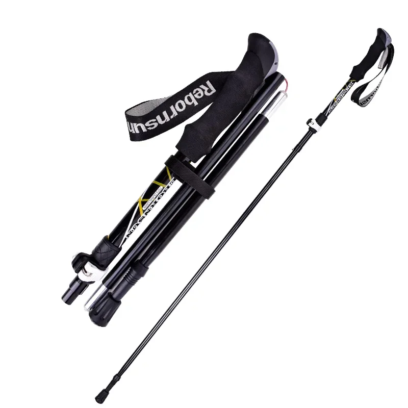 Lightweight Carbon Trekking Cane Aluminum Alloy Adjustable Height Non-Slip Walking Stick with Rubber Tip for Camping Hiking