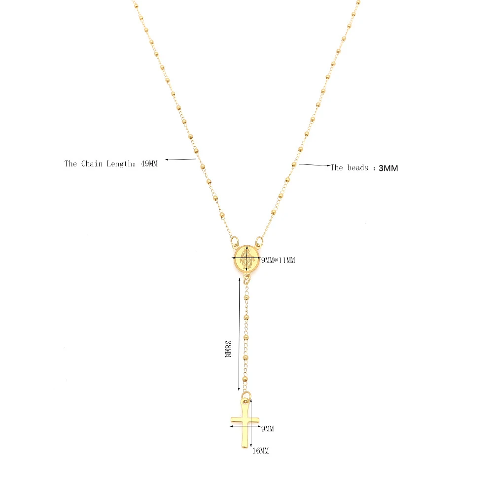 JSBAO Women Rosary Necklaces Stainless Steel Virgin Mary And Jesus Cross Pendants Gold Colour Necklace Women Fashion Jewelry