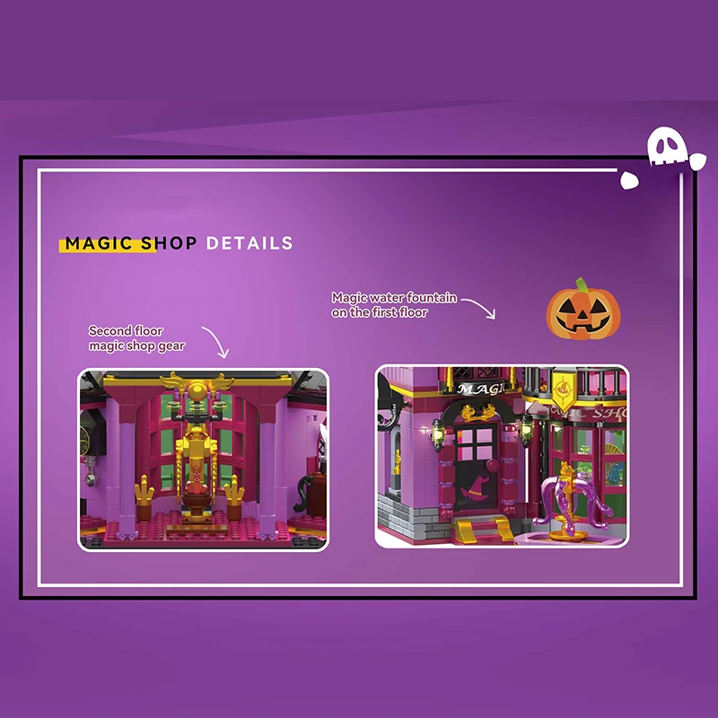 Creative Magic Castle Shop Building Blocks Architecture Haunted House Model Assemble Brick Toy Halloween Gift For Kid Adult Girl