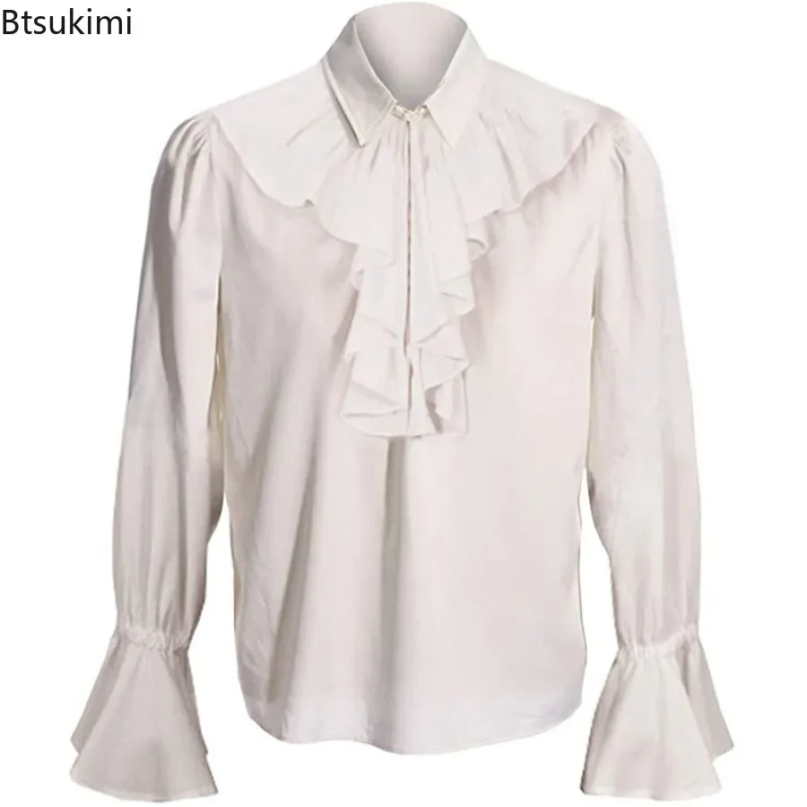 

Medieval Renaissance Men's Solid Vintage Shirt Victorian Steampunk Ruffled Shirt Tops Gothic Style Men Halloween Cosplay Costume