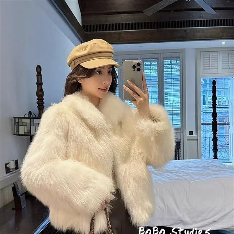 New Fashion Joker Fox Fur In Autumn And Winter Of 2024 Cotton-padded Coat Female Mao Mao Lapel Coat Explosion Cotton-padded Coat