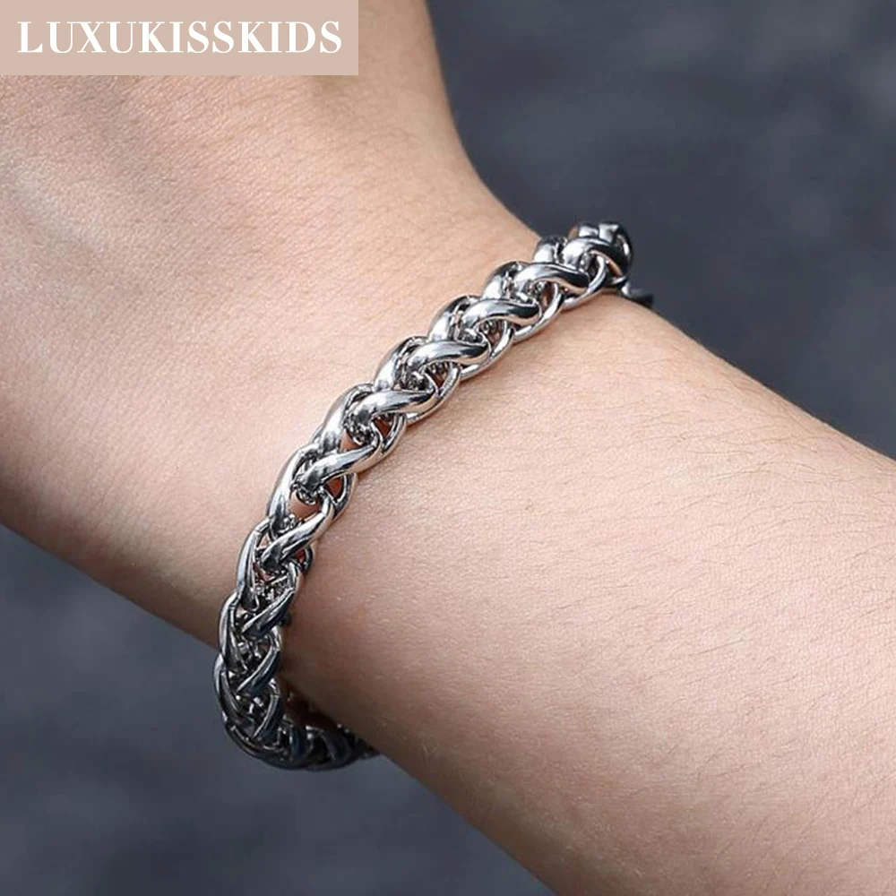 LUXUKISSKIDS الفولاذ المقاوم للصدأ مربع الكرة سلسلة سوار الرجال الهدايا التيتانيوم القوطية مجوهرات الهيب هوب سلاسل سميكة أساور زوجين
