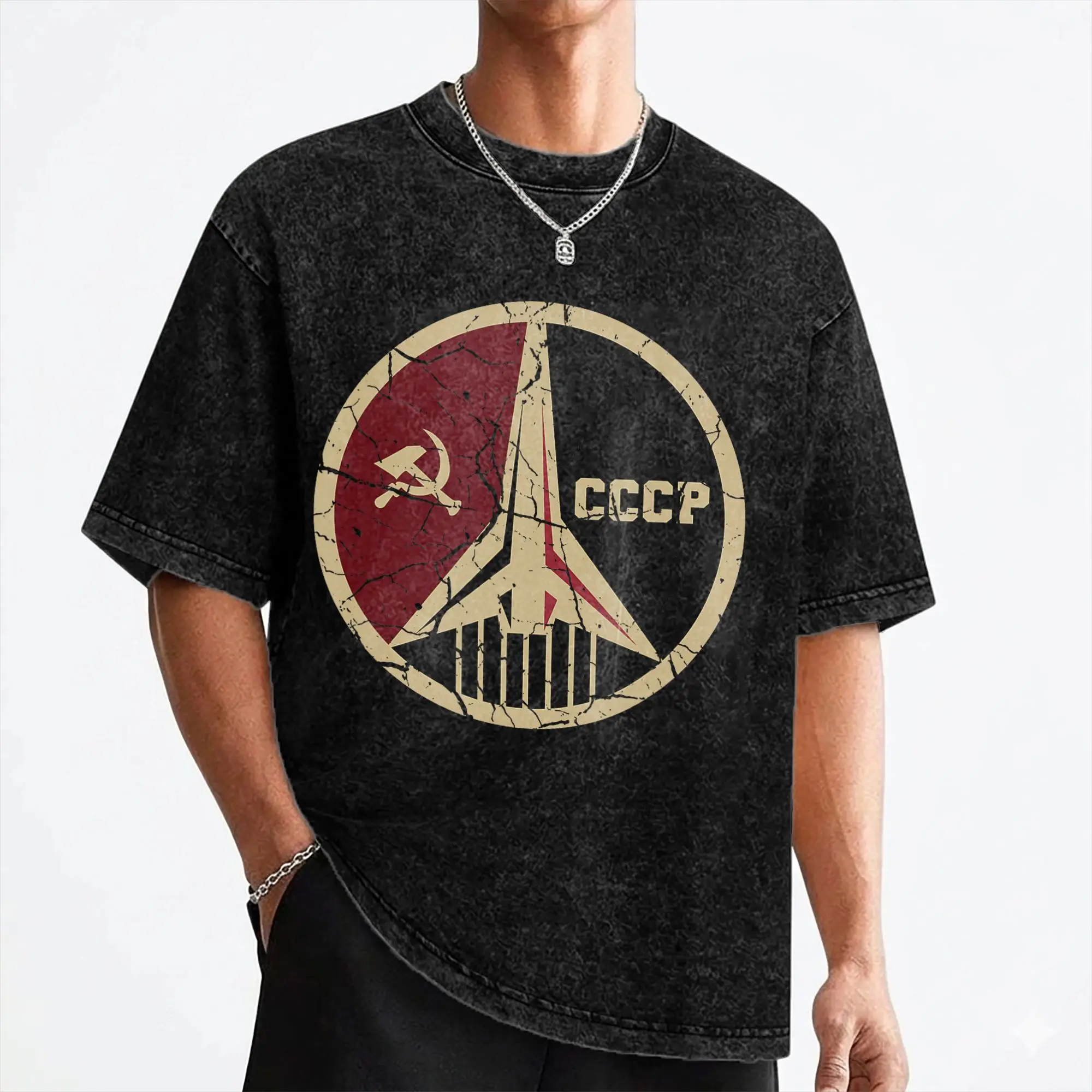 Proud CCCP Shirt Vintage Russia Space Program T Shirts Washed Cotton T-Shirts for Men Women Streetwear Graphic Printed Tops Tees