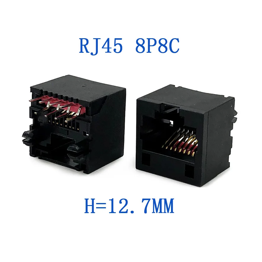 

15PCS RJ45 Connector Network Interface Socket 8P8C Single-port 180 Degree Vertical Plug With LED Plastic 5222 H=12.7mm