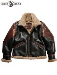 Plus Size 7XL Men Thick Warm Real Fur Lining Overcoat Flight Suit Sheepskin Genuine Leather Jacket Natural Wool Shearling Coat