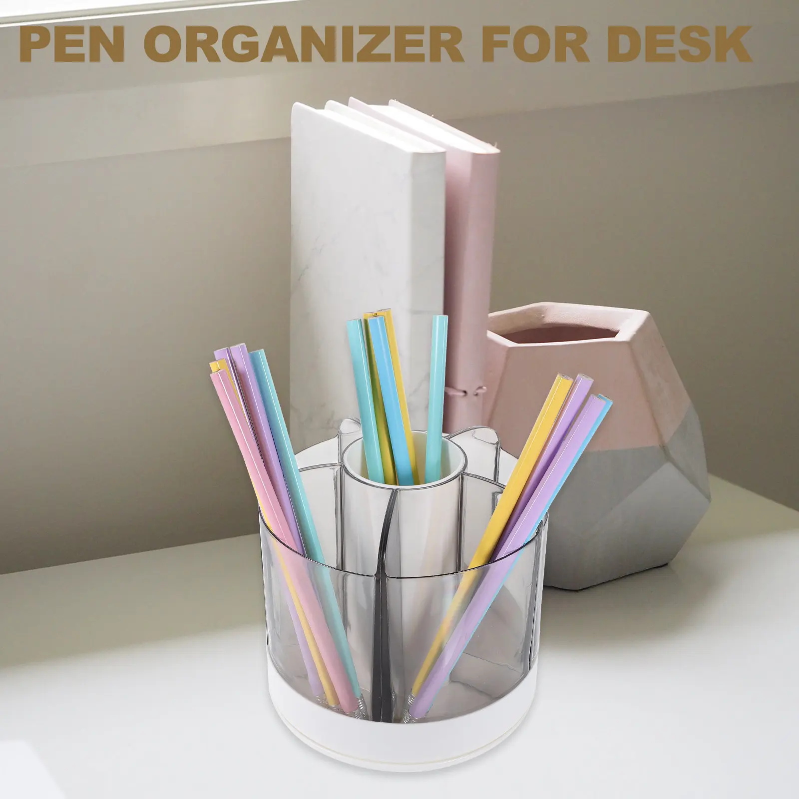 Large Capacity Pen Container Sturdy Plastic Desk Organizer for Pens Pencils Brushes Smooth Surface Flat Bottom Stable Desktop