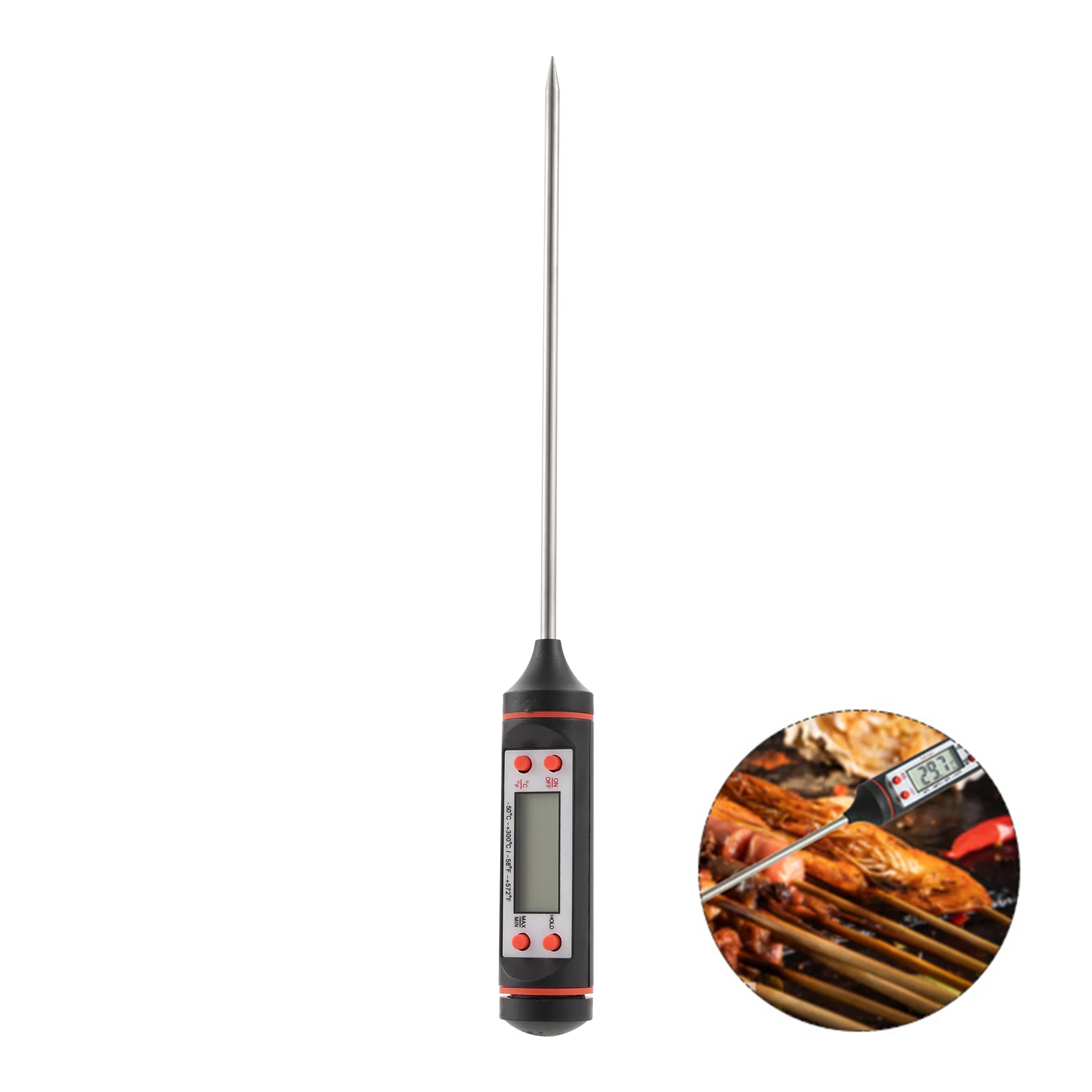 1PC Digital Food Thermoneter LCD -50℃~+300℃ Auto Power Off Measure BBQ Meat Jam Baking Bread Cake Kitchen Tools 24cm Portable
