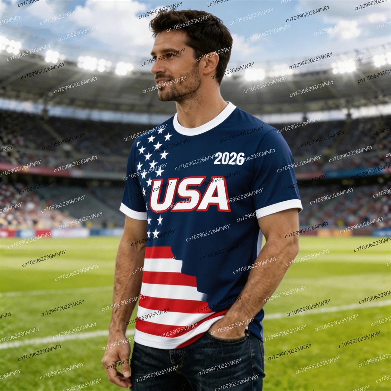 2026 America Flag Emblem tshirt Fan Jersey Men T Shirt American Soccer Jersey T-shirts For Men Fashion USA Jersey Men's clothing image 2