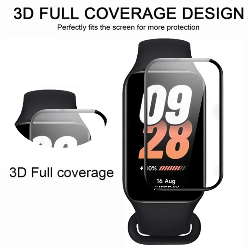 ฟิล์มป้องกันหน้าจอแบบโค้ง3D 3ชิ้นสำหรับสมาร์ทแบนด์ Xiaomi สมาร์ทแบนด์8 Band8แอคทีฟ8 Band8Active นิรภัยสายรัดอัจฉริยะ