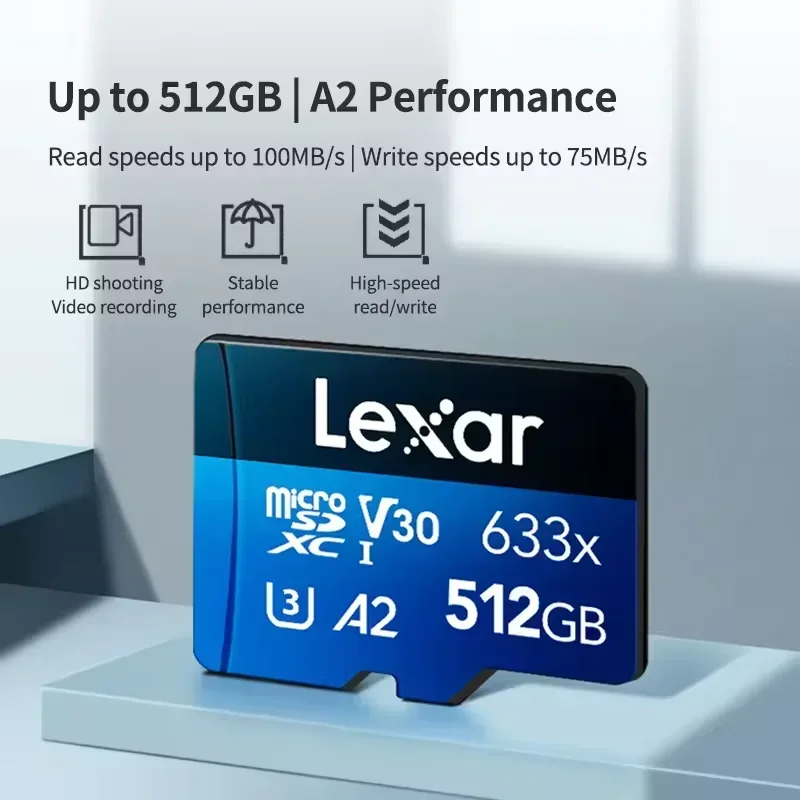 Lexar 633x Original microSD Card TF Card Multifunctional Memory Card A1 A2 V10 V30 Blue Micro SD Card for DVR Phone Table