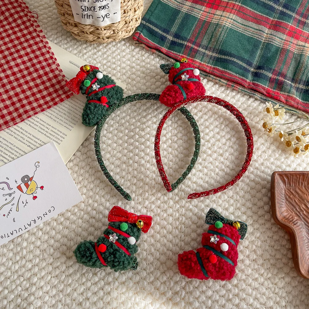 

Christmas Headbands Cute Bells Plush Socks Hairpin Festive Headband Girl Hair Hoop Hairbands Hair Accessories Christmas Headwear