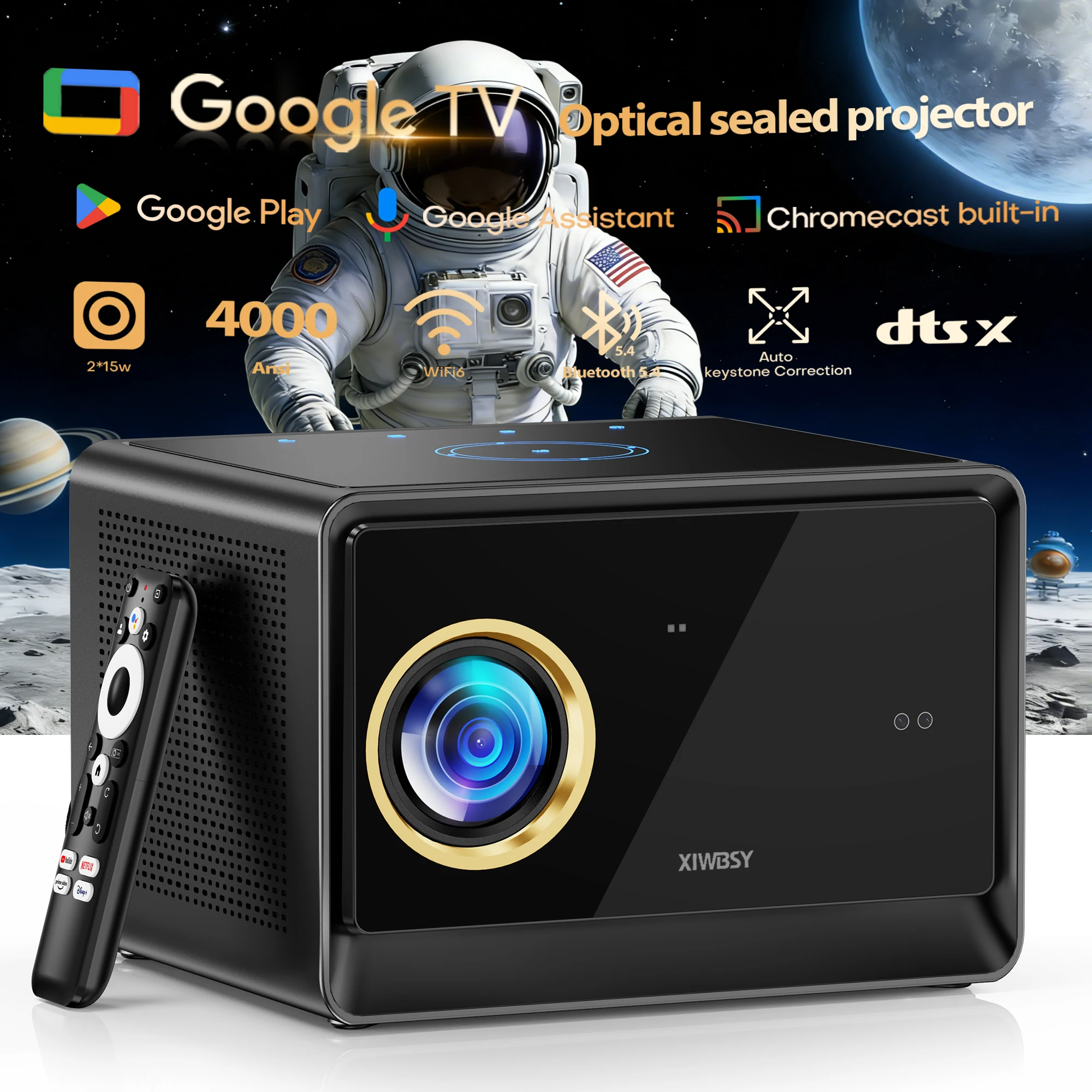 XIWBSY 4000ANSI 4K Projektor WIFI6 Offizieller Google TV Projektor Heimkino HDR Videoprojektor Vollständig Versiegelter Optischer Projektor – Detail 1