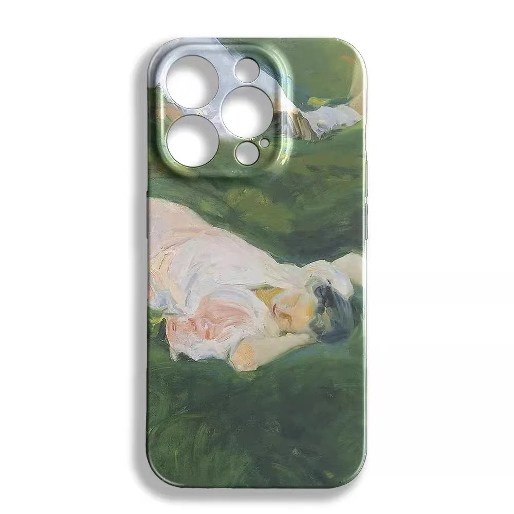 Ins Hand Drawn Grass Lying Flat Boy Phone Case for IPhone 16 15 14 13 Pro Max 12 MINI 11 Pro Plus XR Shockproof Ultra Thin Cover