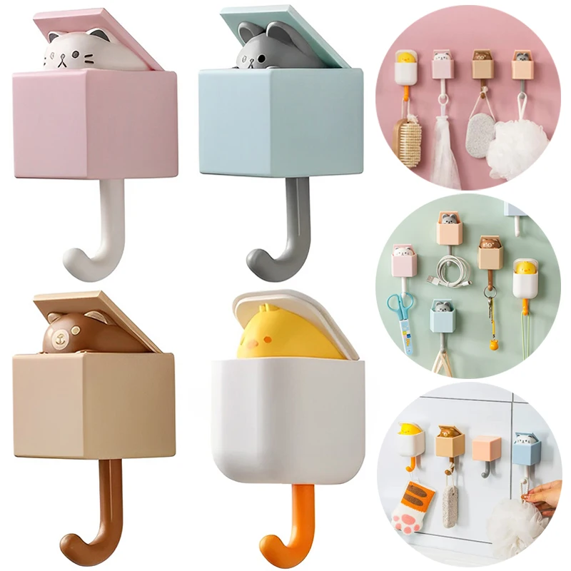 Creative Cat Wall Mounted Hooks Self Adhesive Bathroom Door Hangers Keys Towel Umbrella Coat Holder Rack Room Decoration Hook