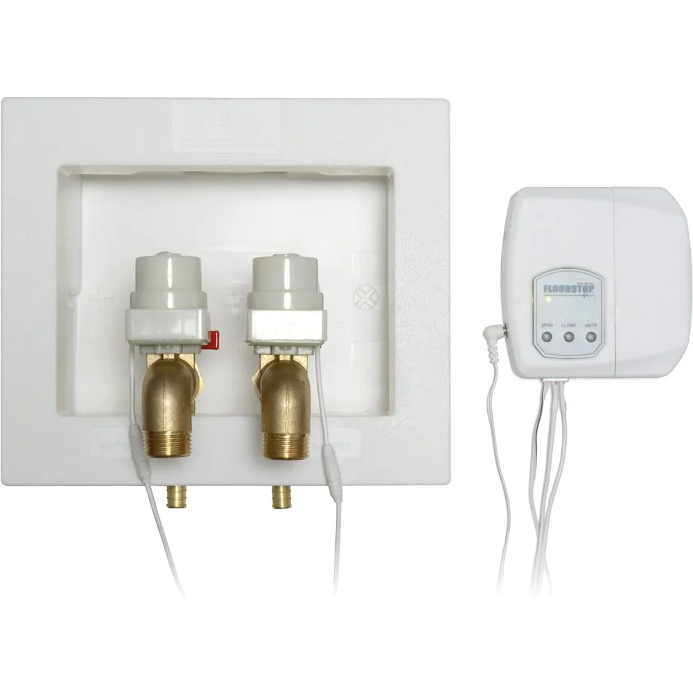 

Washing Machine Leak Detector Kit with Automatic Water Shut-Off and Visual/Audible Alarms, 3/4" Straight, Hot & Cold Valves