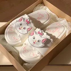 Kawaii Disney Marie Cat pantofle damskie letnie kapcie Eva z miękką podeszwą do domu antypoślizgowe sandały na grubej podeszwie dla odzież na zewnątrz