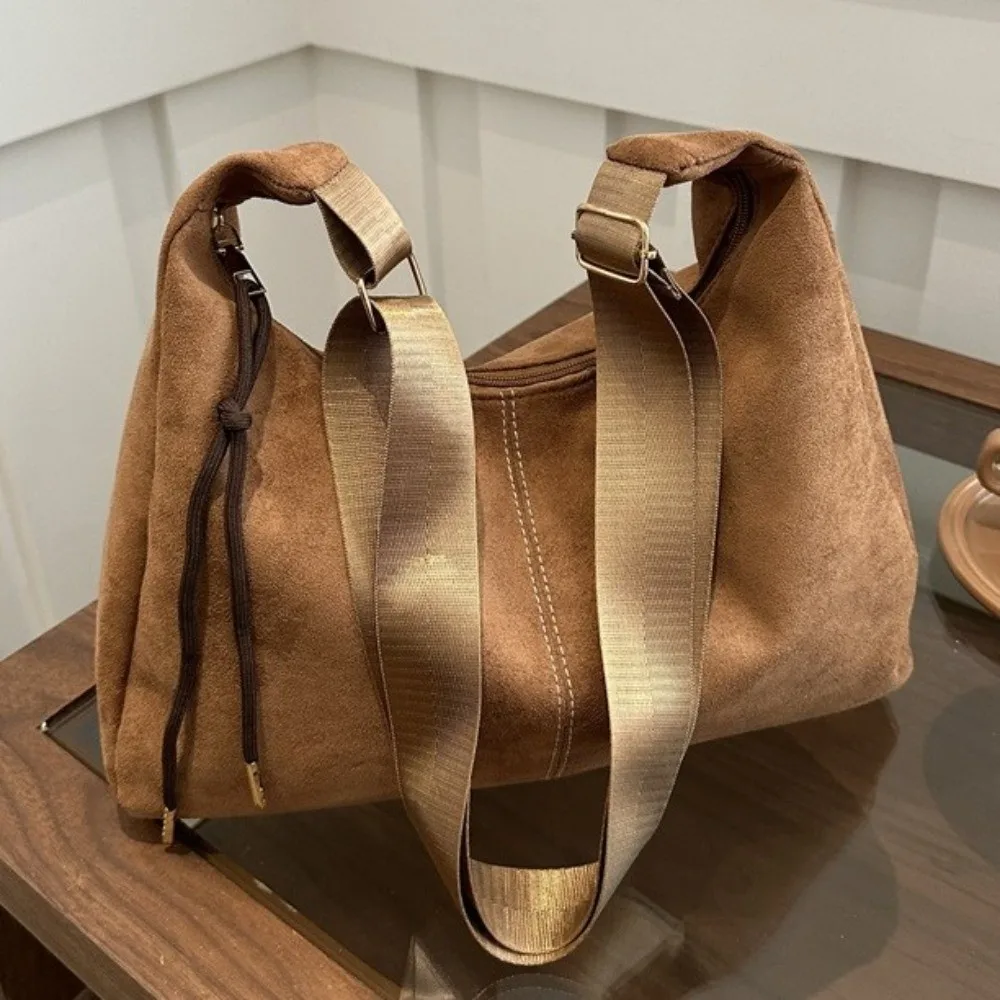 Durable Suede Shoulder Bag Large Capacity Adjustable Strap Crossbody Bag Casual Vintage Tote Bag Outdoor
