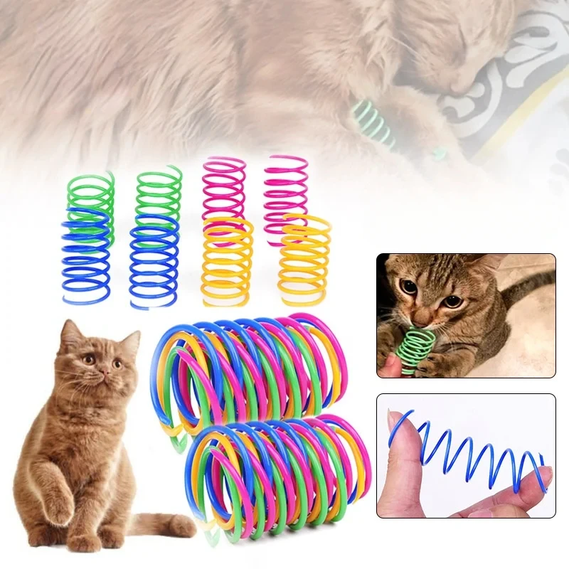 4-200 Pcs Cat Toys Interactive Durable Heavy Gauge Spring Tools Cat Spring Toys Colorful Cat Coil Toy Kitten Coil Spiral Springs