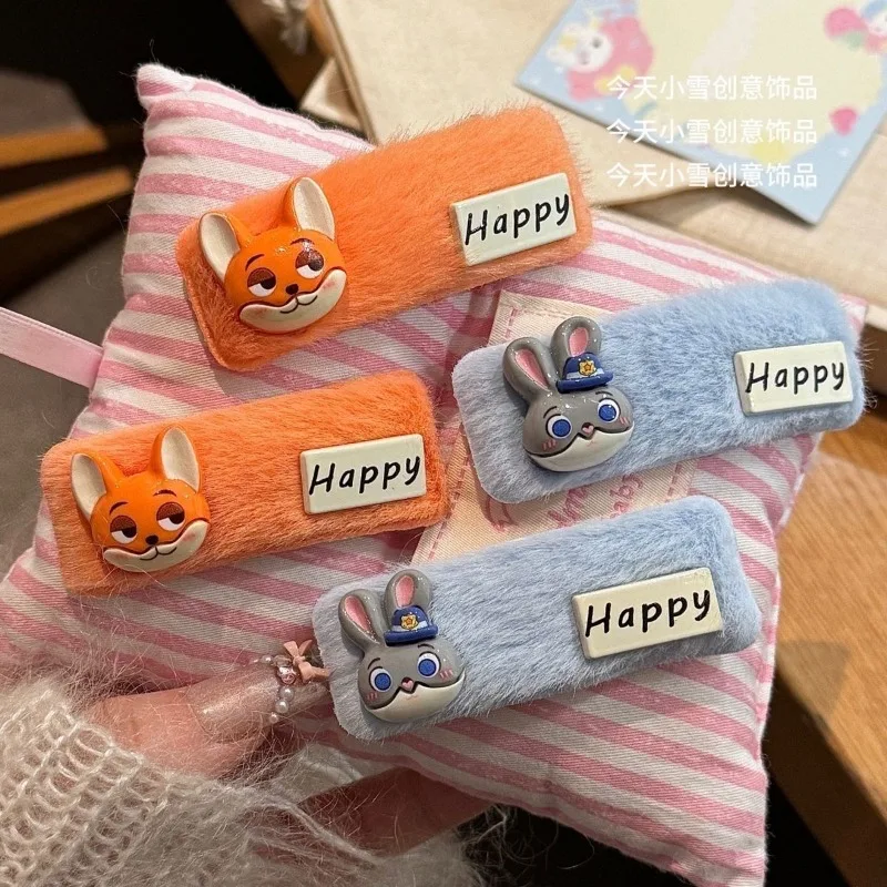 

Disney Cartoon Zootopia Nick Judy Plush Fluffy Hair Clips Happy Label Cute Character Hair Ornaments Girls Holiday Birthday Gifts