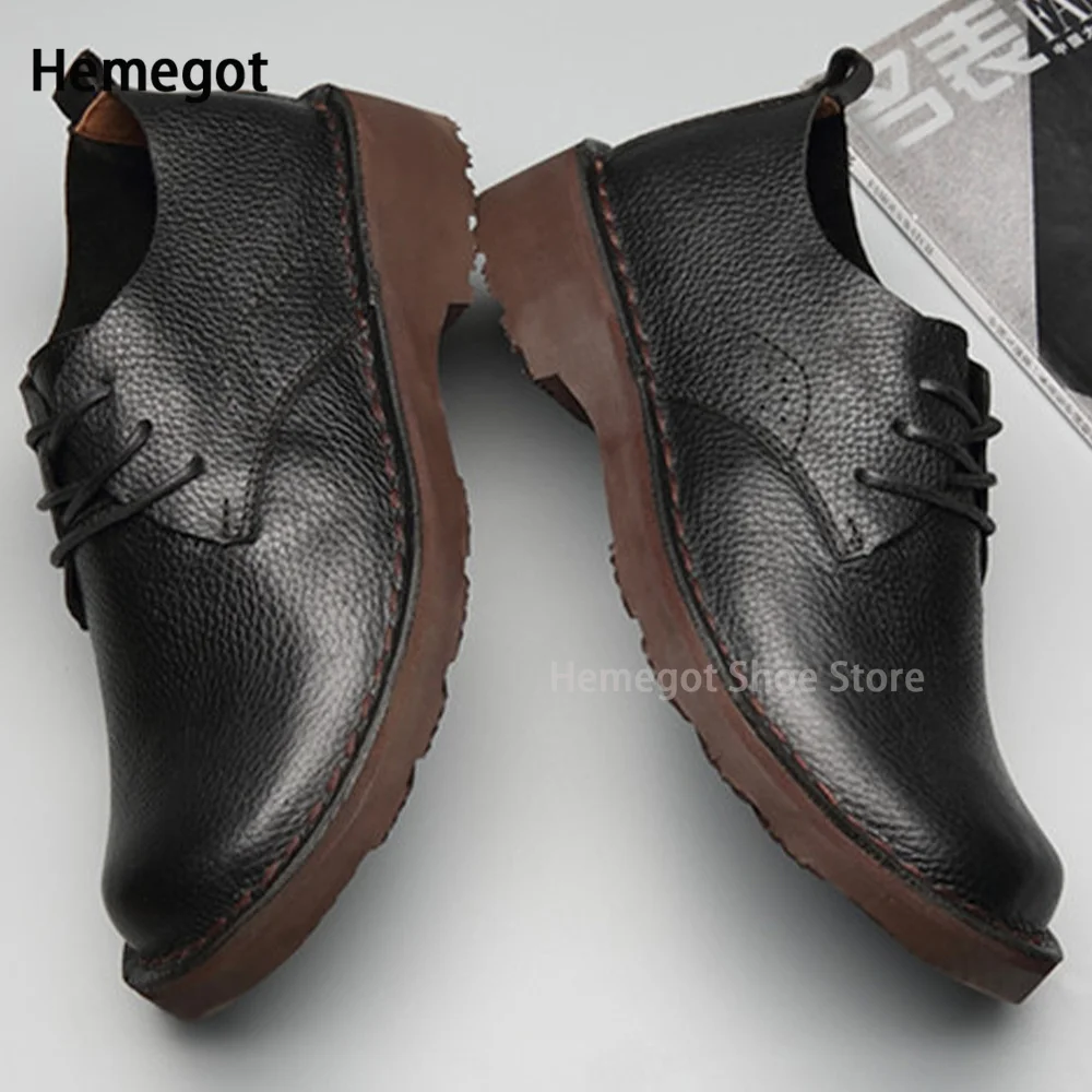 Round Toe Cowhide Casual Shoes Men Big Toe Leather Shoes Casual Work Shoes Males Wide Toe Breathable Large Size Shoes for Men