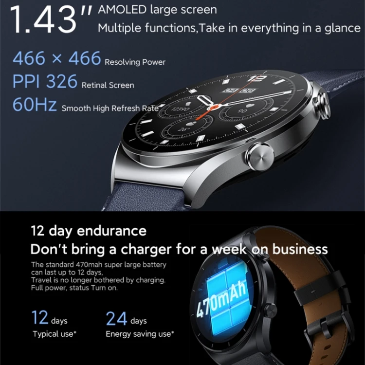 New ArrivalWatch S1 GPS inteligentny zegarek 5ATM wodoodporny 1,43 cala AMOLED zegarek ze szkła szafirowego