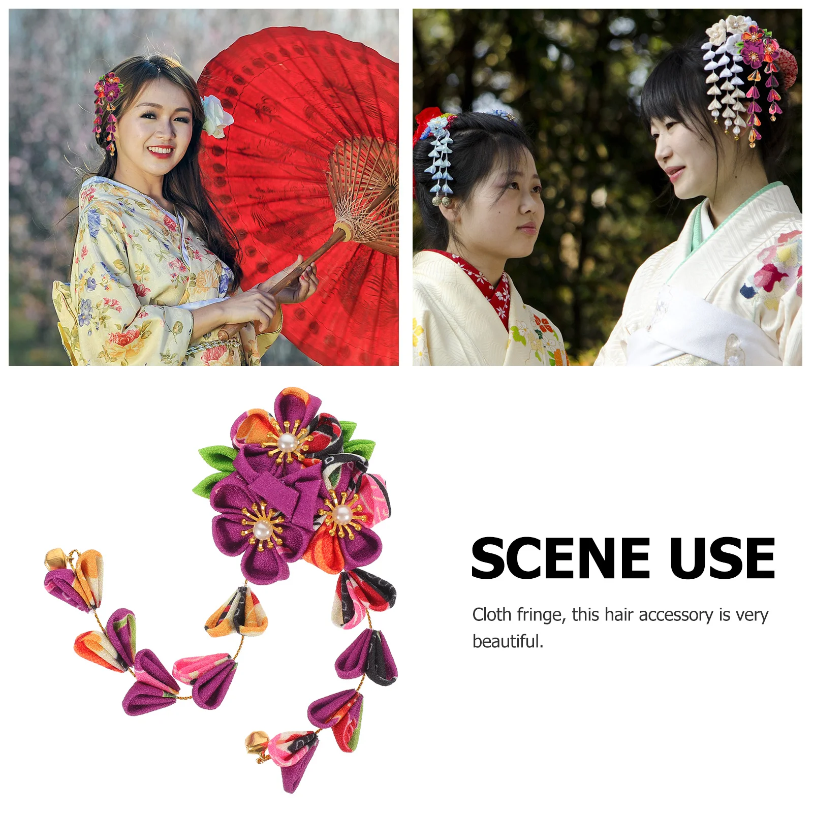 

1Pcs Exquisite Cloth Flower Tassel Hair Accessory for Kimono Hanfu Traditional Chinese Style Headwear Kimono Hair Accessory