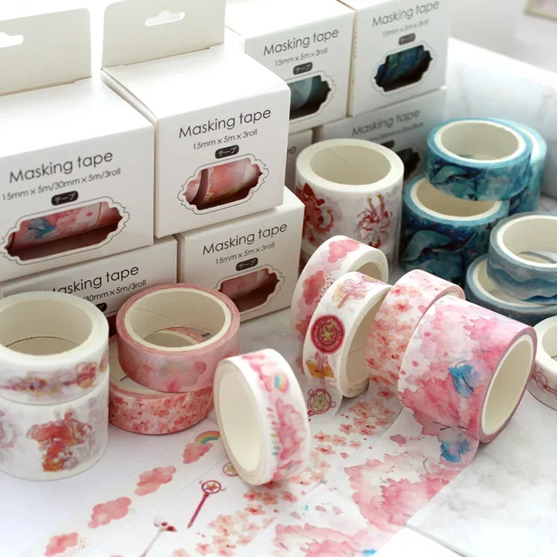 3pcs/set Previous sea and forest series Washi Tape Set Japanese Paper Stickers Scrapbooking flower Adhesive Washitape Stationary